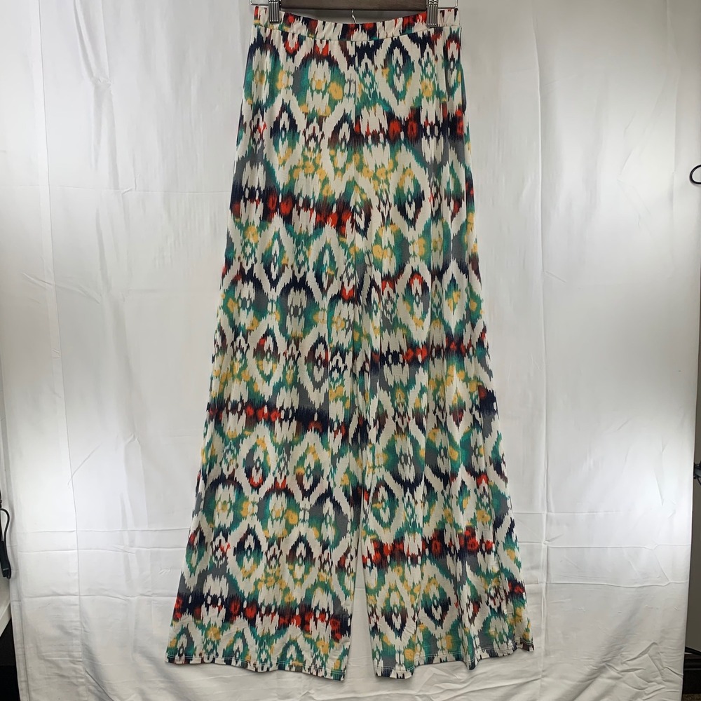 Fantastic Fawn Palazzo Pants Womens Medium Multi-Color Ikat Wide Leg High Rise